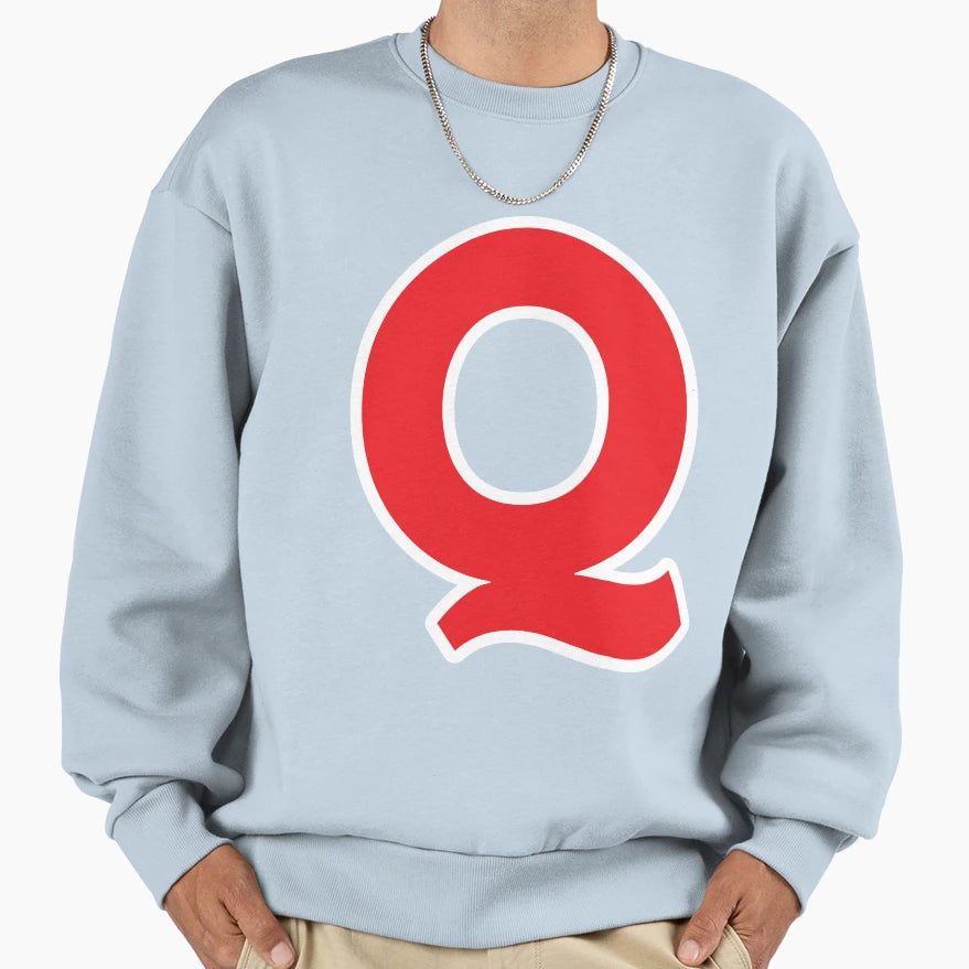 Q Initial Letter Q Red And White Sweatshirt - Graphic Print for Adults - T-Shirt, Sweatshirt, Hoodie