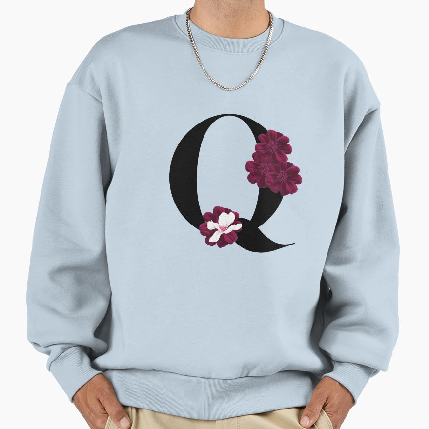 Letter Q Floral Red Sweatshirt - Casual Everyday Wear Unisex - T-Shirt, Sweatshirt, Hoodie