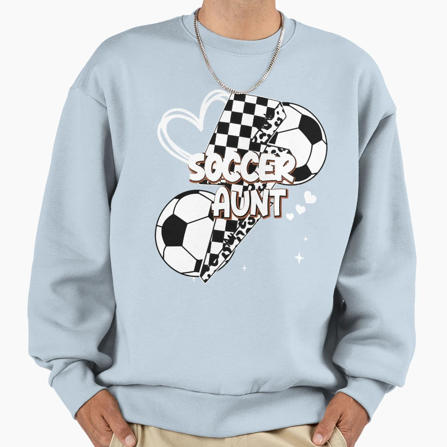 Trendy Soccer Aunt Checkered Sweatshirt - Graphic Print for Adults - T-Shirt, Sweatshirt, Hoodie