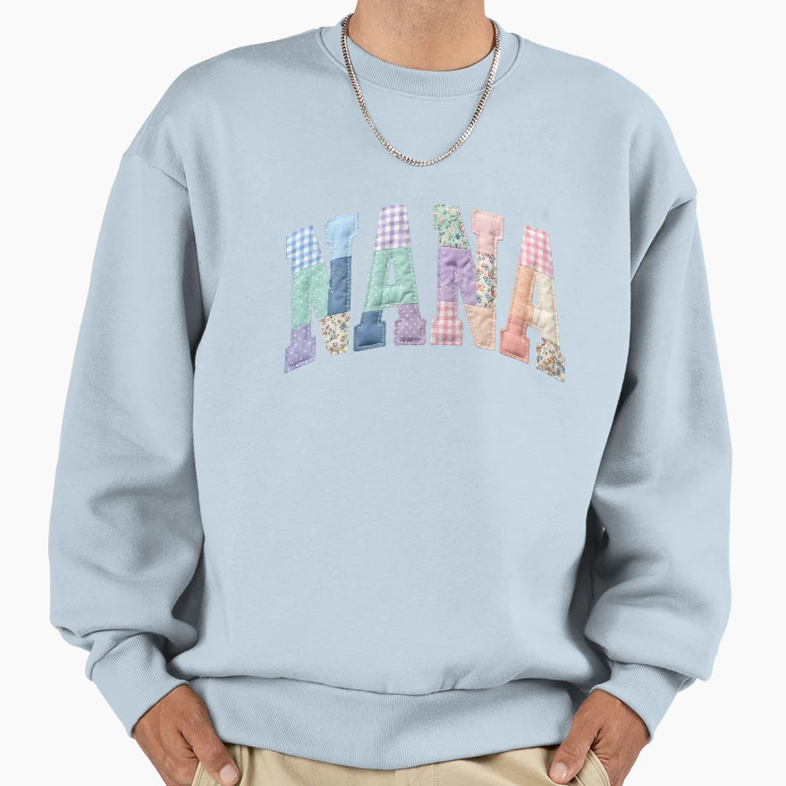 Faux Patchwork Floral Nana Sweatshirt - Casual Everyday Wear for Adults - T-Shirt, Sweatshirt, Hoodie