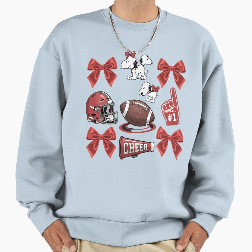 Red Coquette Bow Football Game Day Sweatshirt - Minimalist Print Unisex - T-Shirt, Sweatshirt, Hoodie