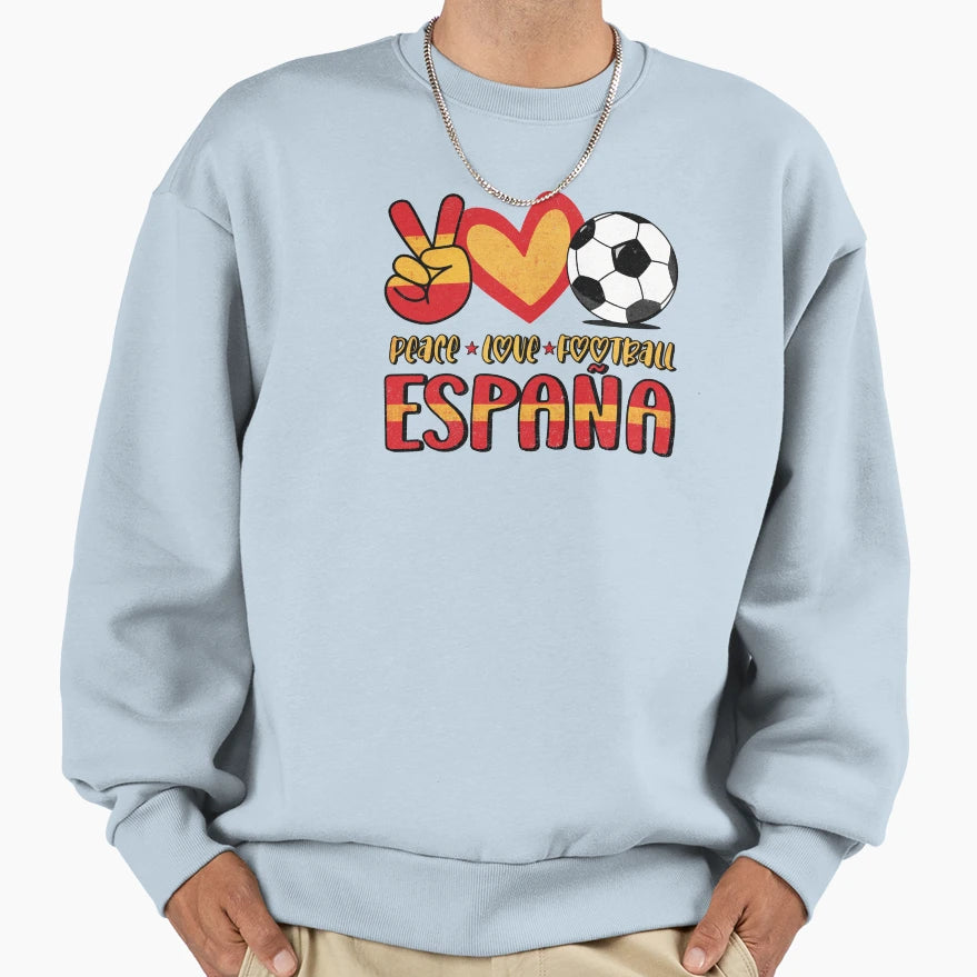Spain Peace Love Football Sweatshirt - Unique Graphic Unisex - T-Shirt, Sweatshirt, Hoodie