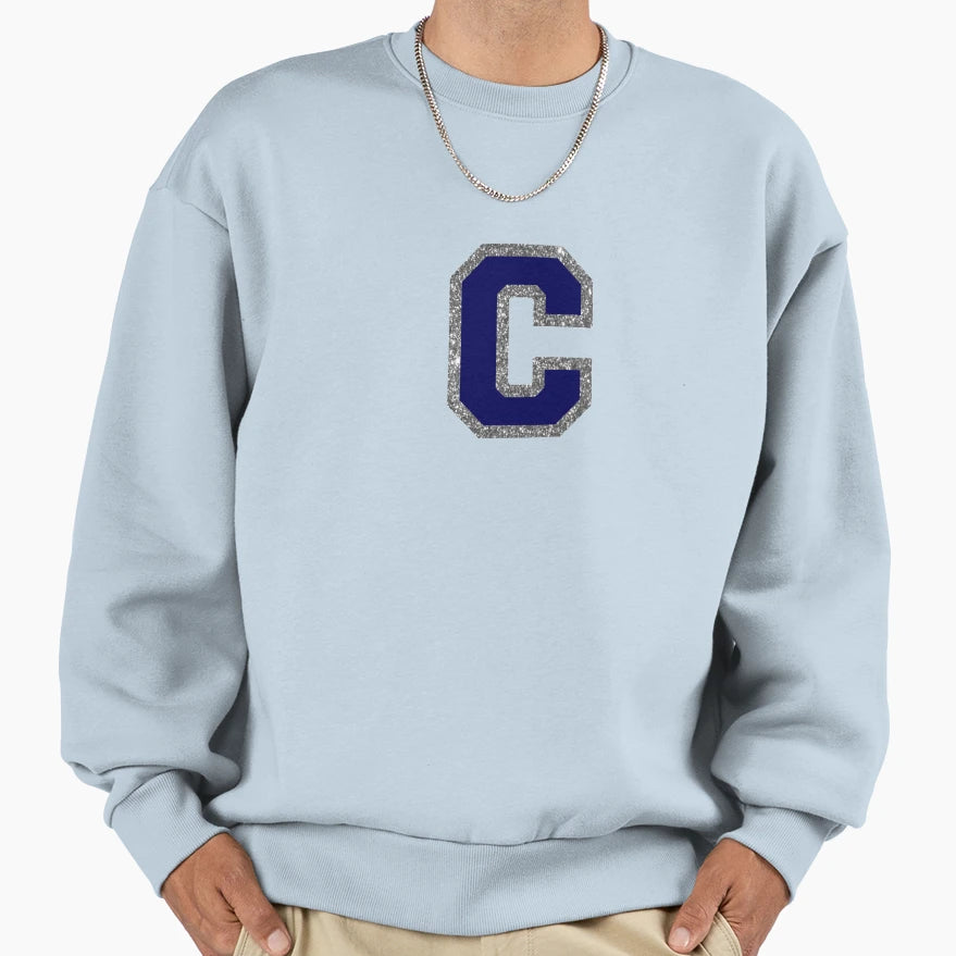Silver And Navy Varsity Letter C Sweatshirt - Graphic Print for Adults - T-Shirt, Sweatshirt, Hoodie