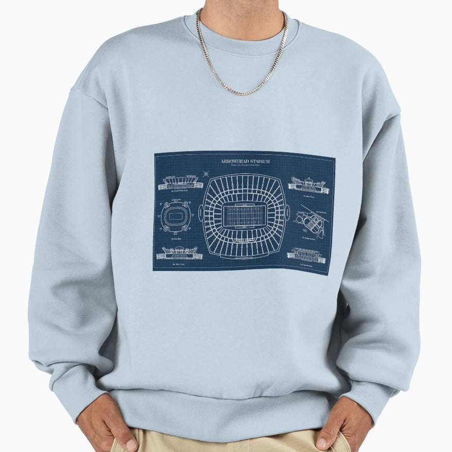 Arrowhead Stadium Navy Blueprint Sweatshirt - Unique Graphic Unisex - T-Shirt, Sweatshirt, Hoodie