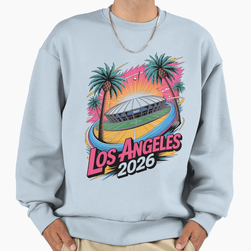 Los Angeles 2026 Palm Tree Sunset V17 T-Shirt - Fun Novelty Design Unisex - T-Shirt, Sweatshirt, Hoodie
