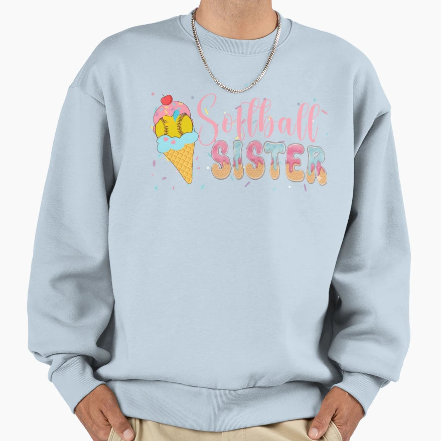 Softball Sister Ice Cream Sweatshirt - Graphic Print Unisex - T-Shirt, Sweatshirt, Hoodie