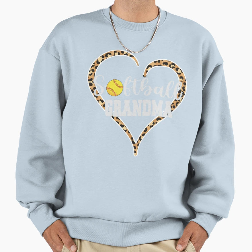 Leopard Heart Softball Grandma Sweatshirt - Trendy Graphic Men Women - T-Shirt, Sweatshirt, Hoodie