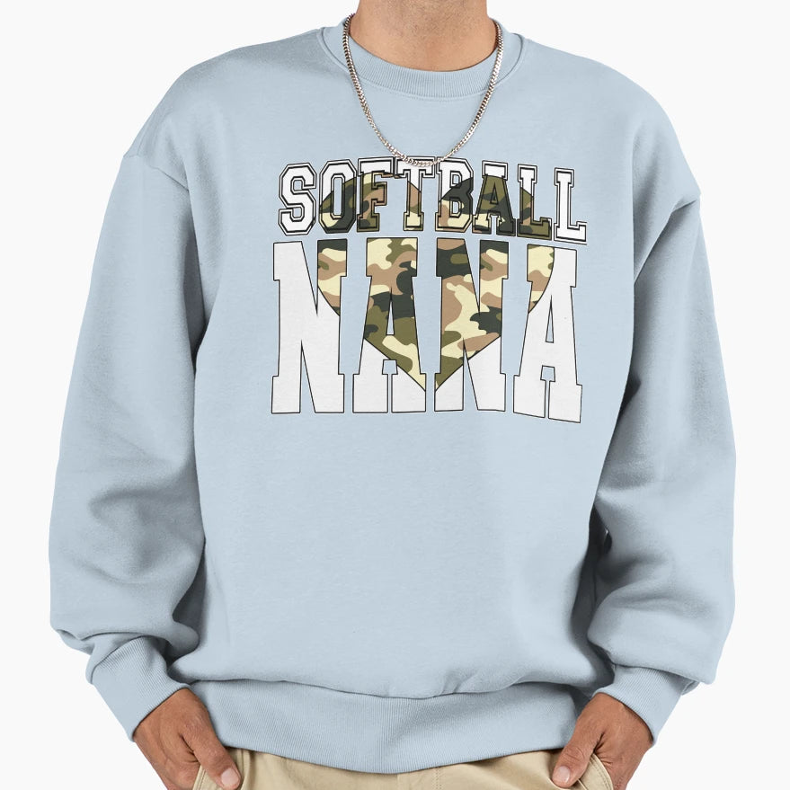 Camo Heart Softball Nana Sweatshirt - Aesthetic Graphic Unisex - T-Shirt, Sweatshirt, Hoodie