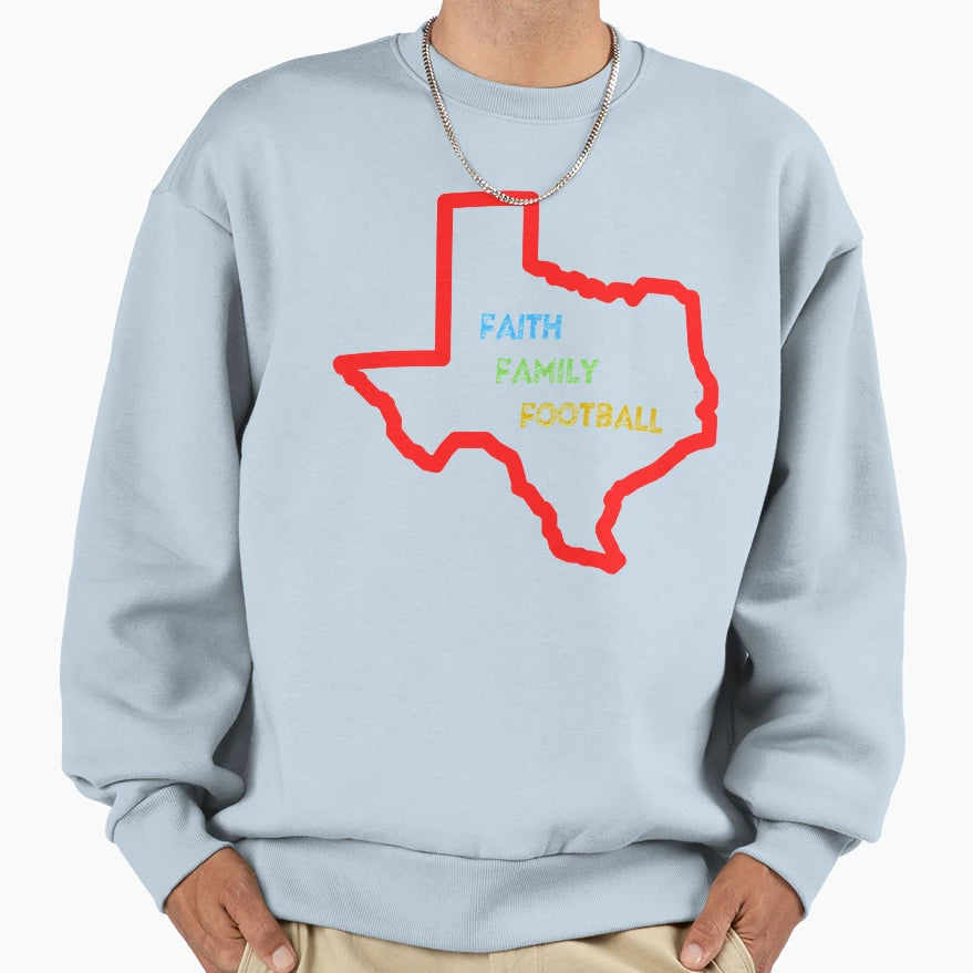 Faith Family And Football Texas T-Shirt - Minimalist Print for Adults - T-Shirt, Sweatshirt, Hoodie