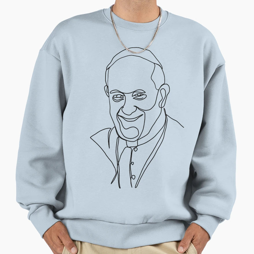 Pope Francis Line Art Sweatshirt - Aesthetic Graphic for Adults - T-Shirt, Sweatshirt, Hoodie