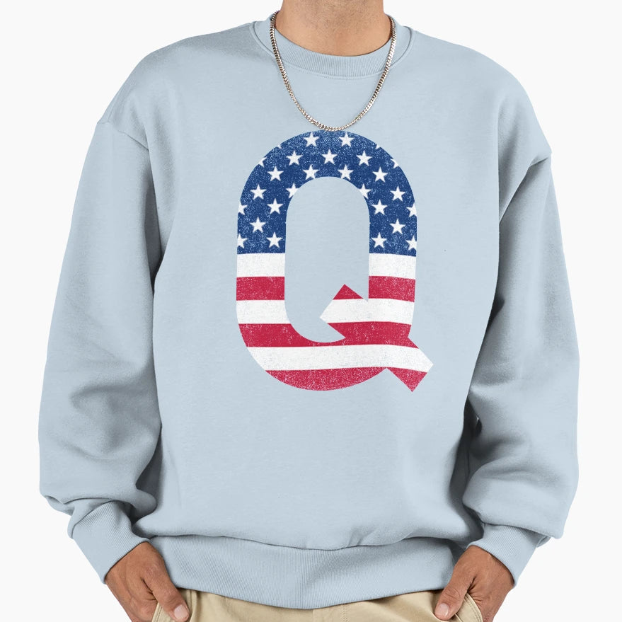 Letter Q Capital Alphabet American Sweatshirt - Minimalist Print Unisex - T-Shirt, Sweatshirt, Hoodie