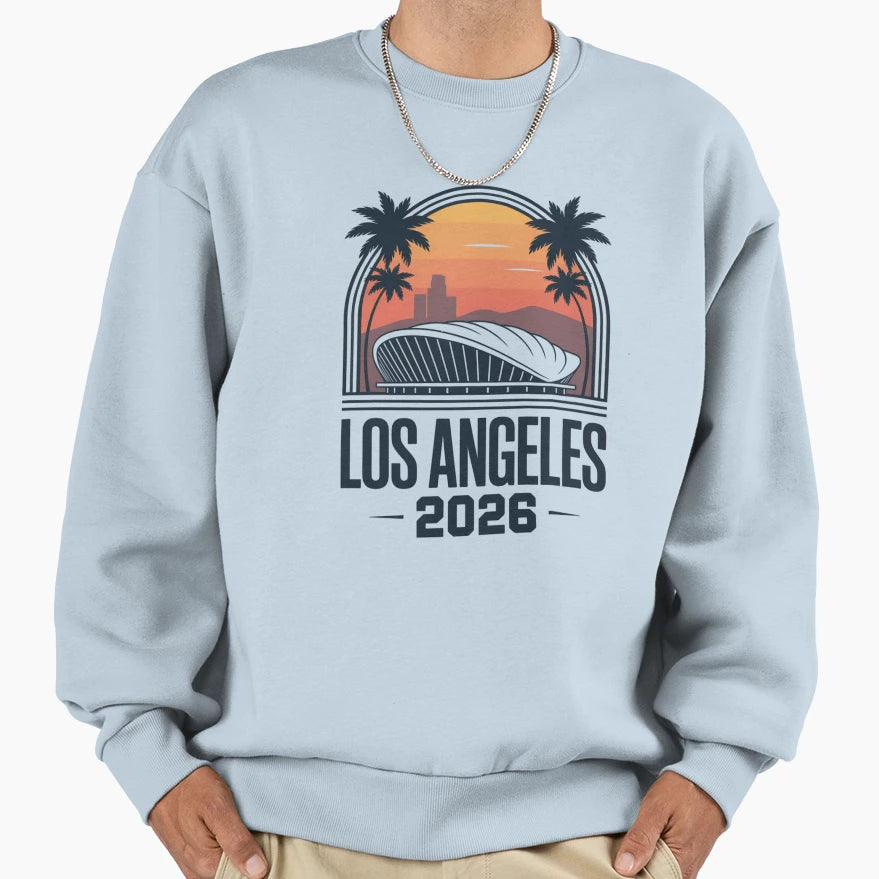 Los Angeles 2026 Palm Tree Sunset V15 T-Shirt - Novelty Apparel Unisex - T-Shirt, Sweatshirt, Hoodie