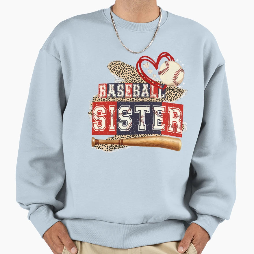 Baseball Sister Leopard Game Day Sweatshirt - Aesthetic Graphic Men Women - T-Shirt, Sweatshirt, Hoodie