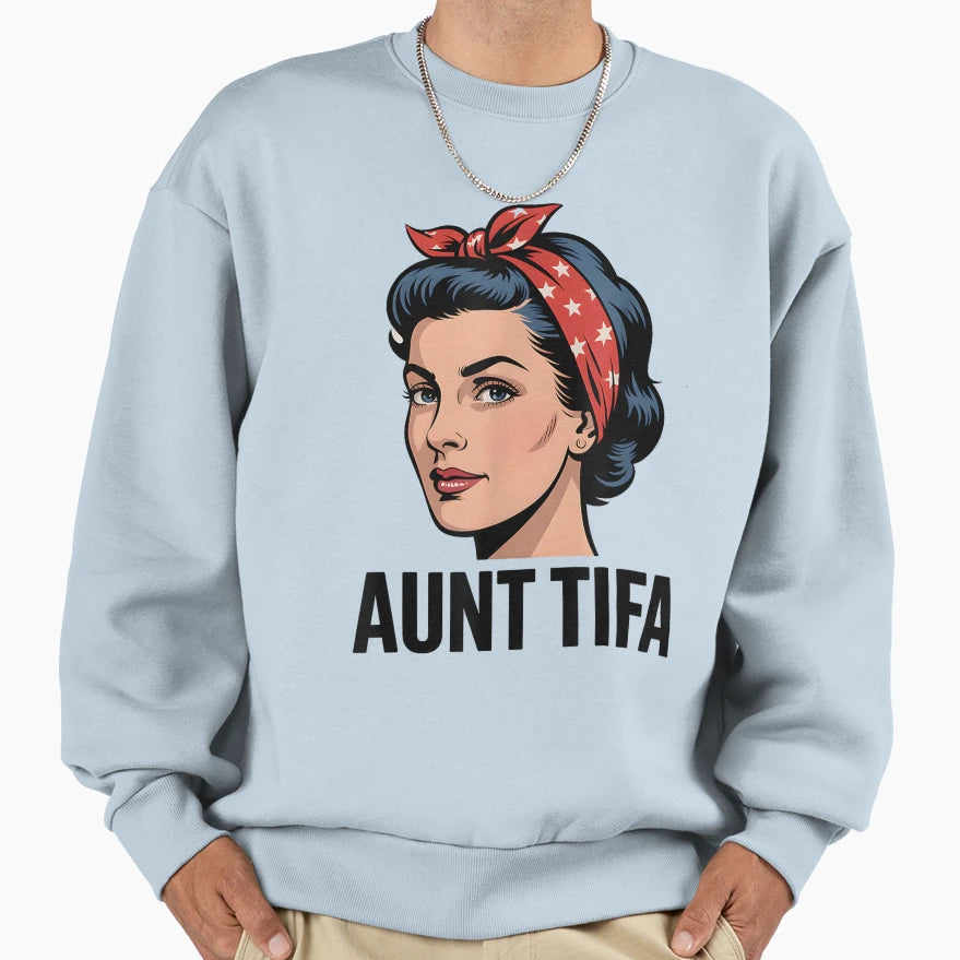 Aunt Tifa American Flag Meme Sweatshirt - Aesthetic Graphic Unisex - T-Shirt, Sweatshirt, Hoodie