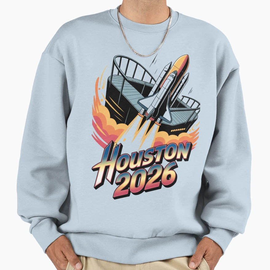 Houston 2026 Space Shuttle Football V19 T-Shirt - Trendy Graphic for Adults - T-Shirt, Sweatshirt, Hoodie