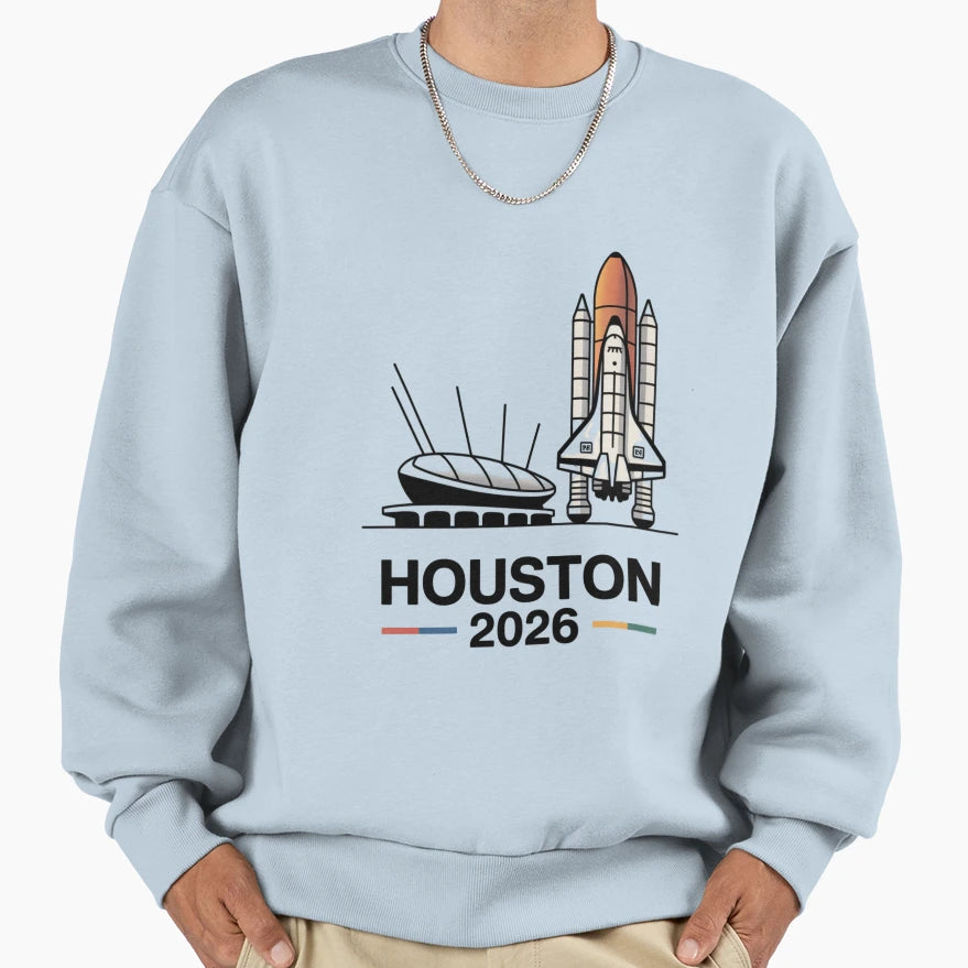 Houston 2026 Space Shuttle Football V15 T-Shirt - Fun Novelty Design Unisex - T-Shirt, Sweatshirt, Hoodie