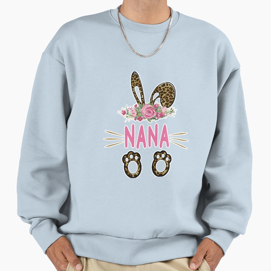 Rabbit Floral Leopard Nana Bunny Sweatshirt - Minimalist Print for Adults - T-Shirt, Sweatshirt, Hoodie