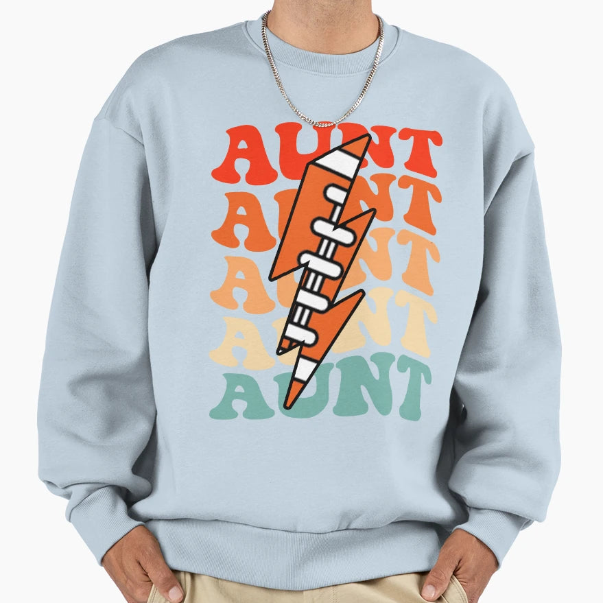 Football Aunt Groovy Lightning Bolt Sweatshirt - Custom Art Print Unisex - T-Shirt, Sweatshirt, Hoodie