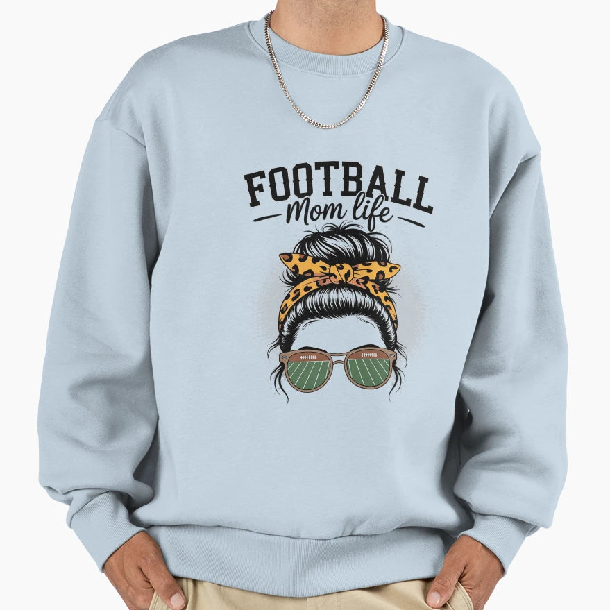Bleached Football Messy Bun Mom Life Sweatshirt - Minimalist Print Unisex - T-Shirt, Sweatshirt, Hoodie
