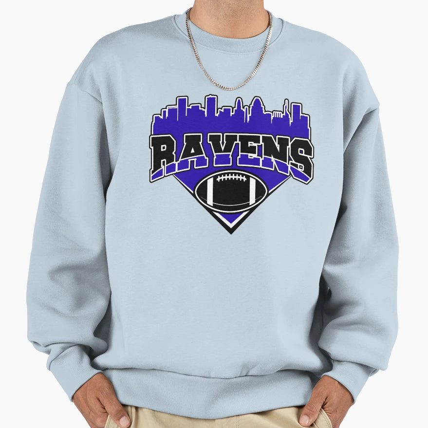 Ravens Football Skyline Football Team Sweatshirt - Aesthetic Graphic Unisex - T-Shirt, Sweatshirt, Hoodie