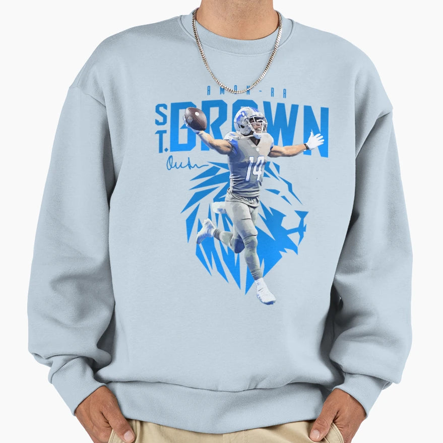 Amon Sport Ra St Brown Football T Sweatshirt - Custom Art Print Unisex - T-Shirt, Sweatshirt, Hoodie