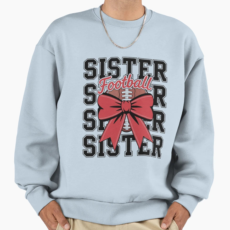 Football Sister Coquette Bow Teen Sweatshirt - Minimalist Print for Adults - T-Shirt, Sweatshirt, Hoodie
