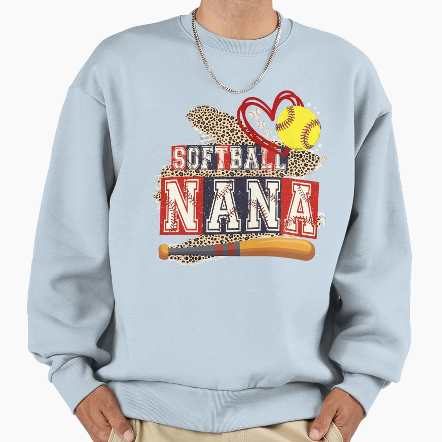 Leopard Softball Nana Sweatshirt - Unique Graphic Men Women - T-Shirt, Sweatshirt, Hoodie