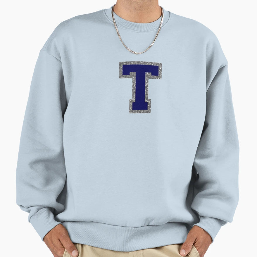 Silver And Navy Varsity Letter T Sweatshirt - Custom Art Print Unisex - T-Shirt, Sweatshirt, Hoodie