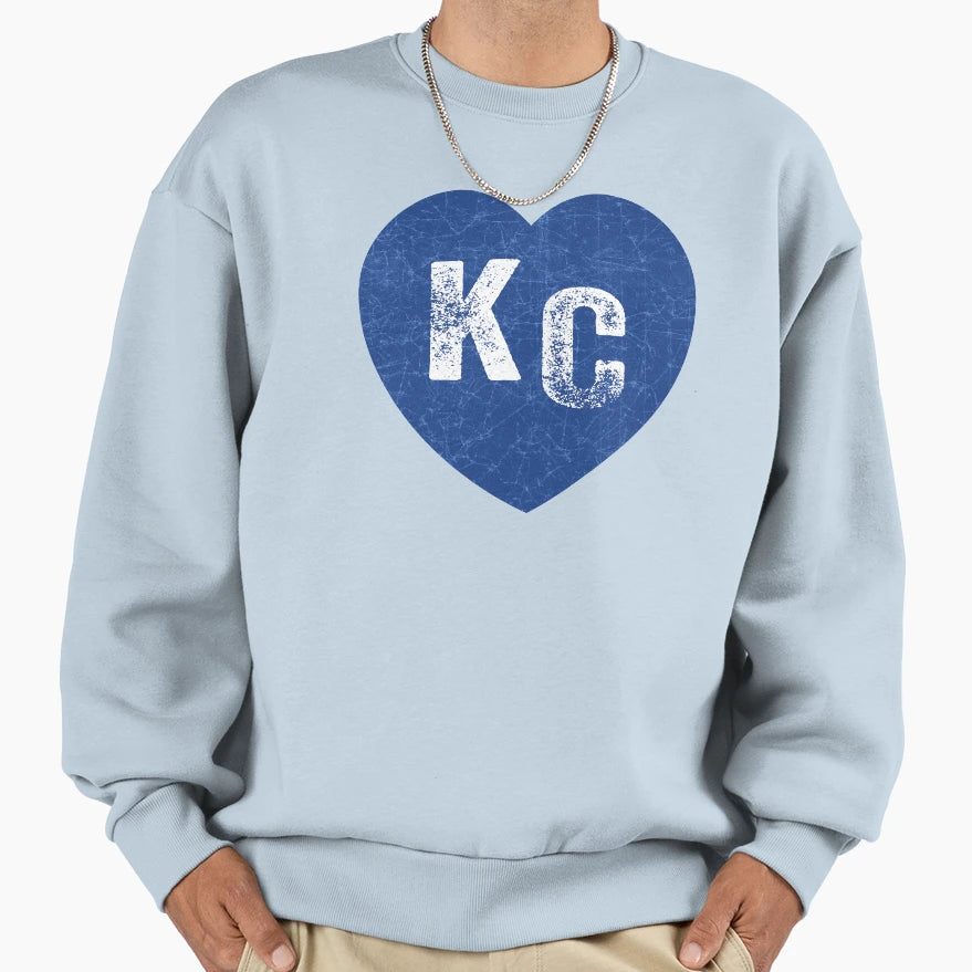 Royal Blue Kc Blue Heart Kansas Sweatshirt - Minimalist Print Men Women - T-Shirt, Sweatshirt, Hoodie