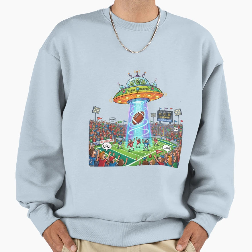 Ufo Stadium Football Cartoon Sweatshirt - Minimalist Print Men Women - T-Shirt, Sweatshirt, Hoodie