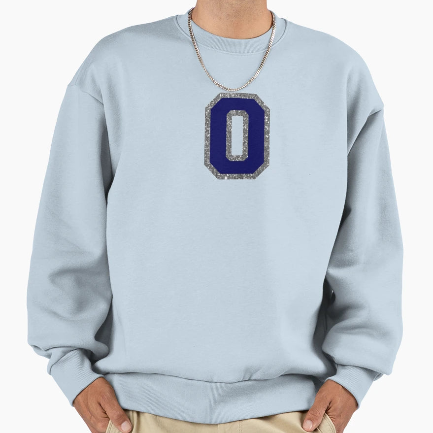 Silver And Navy Varsity Letter O Sweatshirt - Aesthetic Graphic Men Women - T-Shirt, Sweatshirt, Hoodie