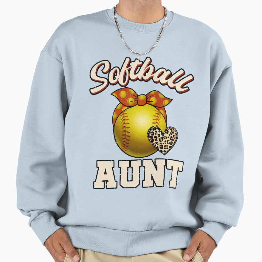 Softball Aunt Leopard Heart Sweatshirt - Fun Novelty Design for Adults - T-Shirt, Sweatshirt, Hoodie
