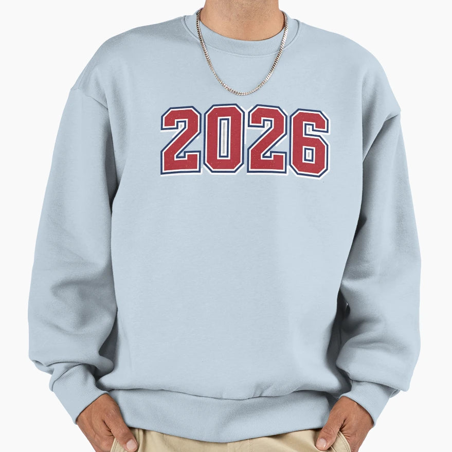 Red 2026 Collegiate Varsity Athletic Sweatshirt - Custom Art Print Unisex - T-Shirt, Sweatshirt, Hoodie