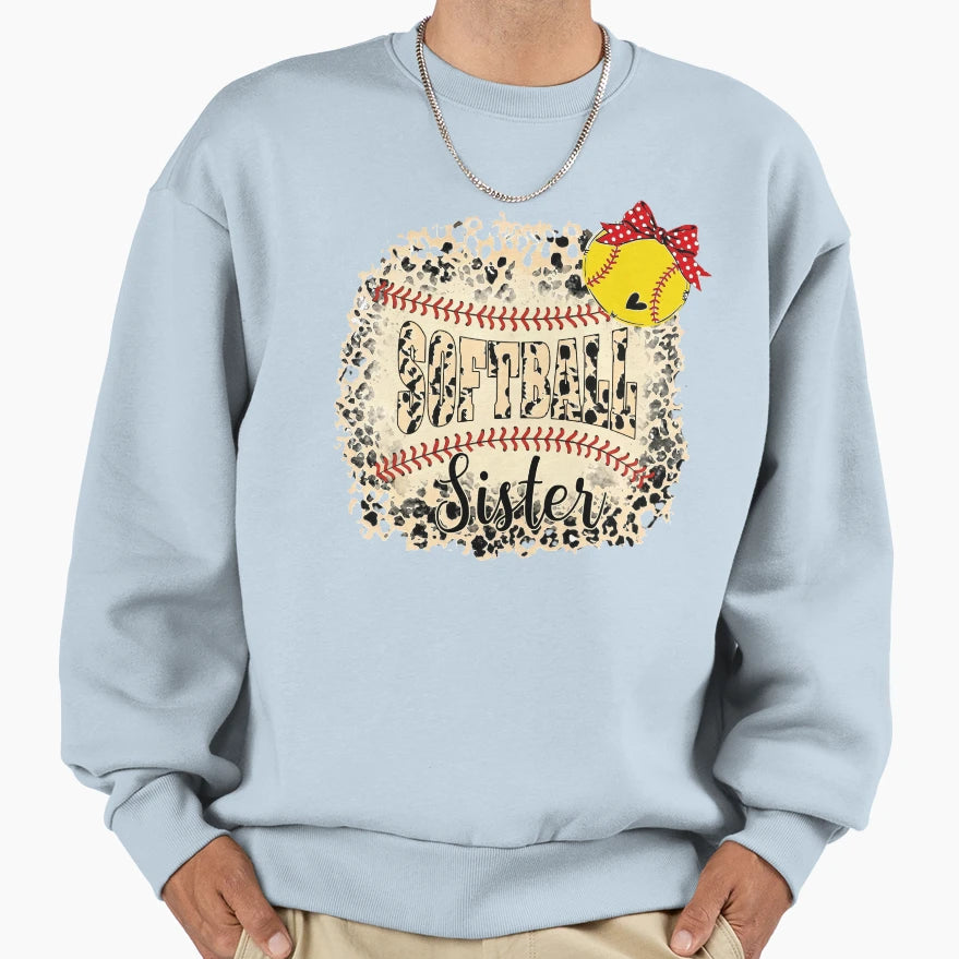 Leopard Softball Sister Bow Sweatshirt - Streetwear Style Men Women - T-Shirt, Sweatshirt, Hoodie