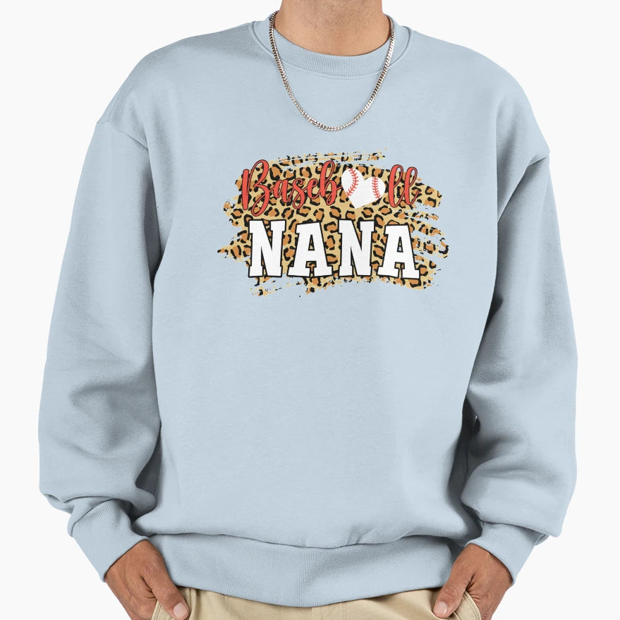 Baseball Nana Leopard Funny Sweatshirt - Custom Art Print for Adults - T-Shirt, Sweatshirt, Hoodie