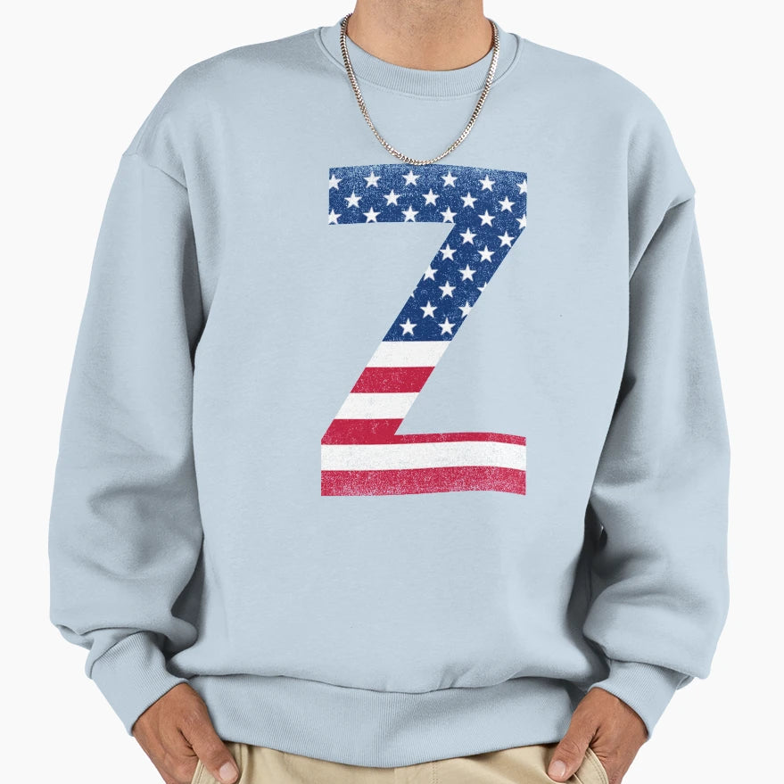 Letter Z Capital Alphabet American Flag Sweatshirt - Unique Graphic Unisex - T-Shirt, Sweatshirt, Hoodie