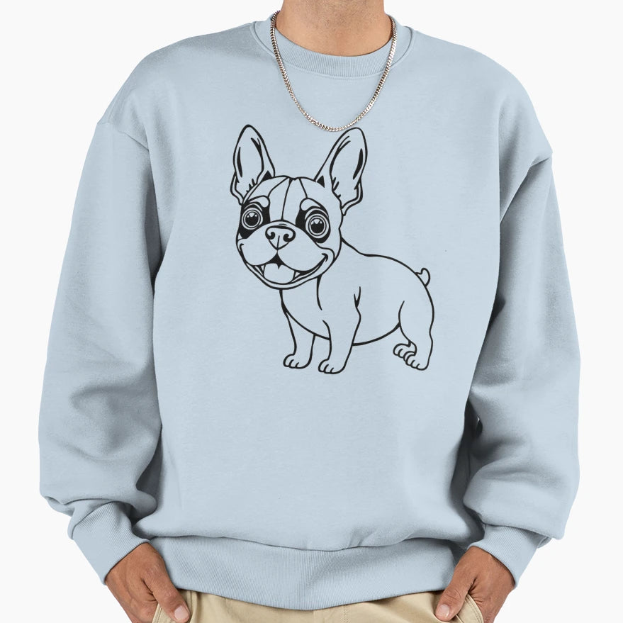 Joyful Boston Terrier Wearing Sweatshirt - Streetwear Style Men Women - T-Shirt, Sweatshirt, Hoodie