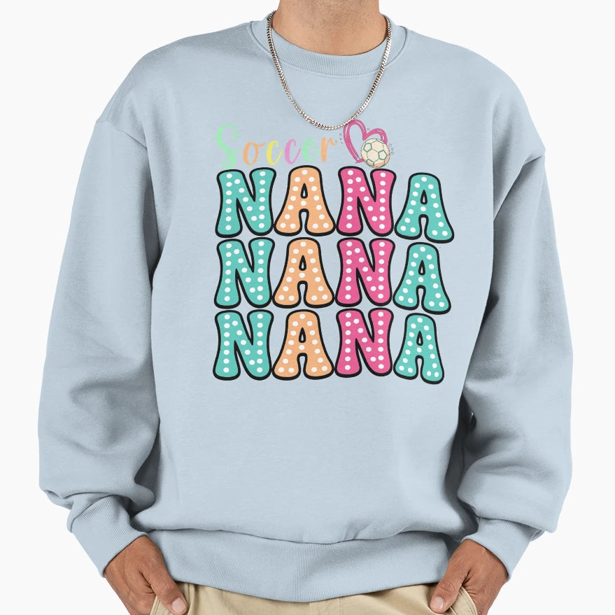 Soccer Nana Colorful Polka Dot Sweatshirt - Custom Art Print for Adults - T-Shirt, Sweatshirt, Hoodie