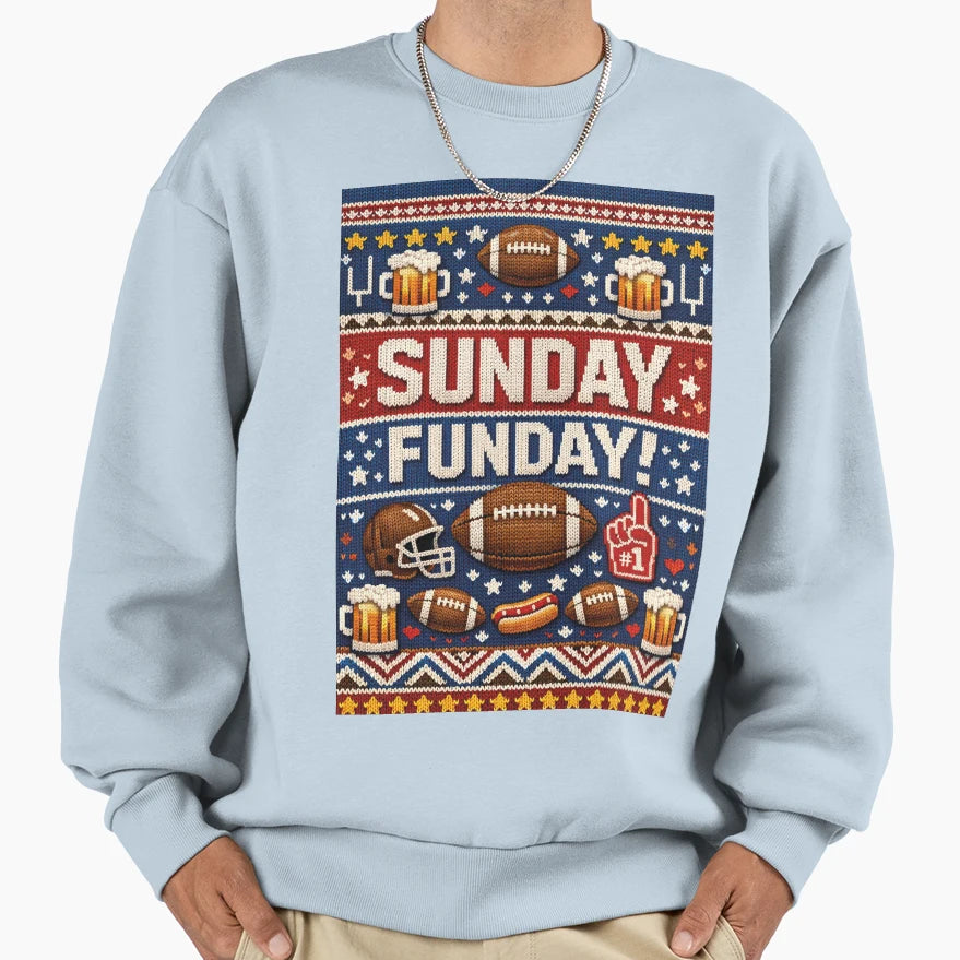 Sunday Funday American Football Knit Sweatshirt - Trendy Graphic for Adults - T-Shirt, Sweatshirt, Hoodie
