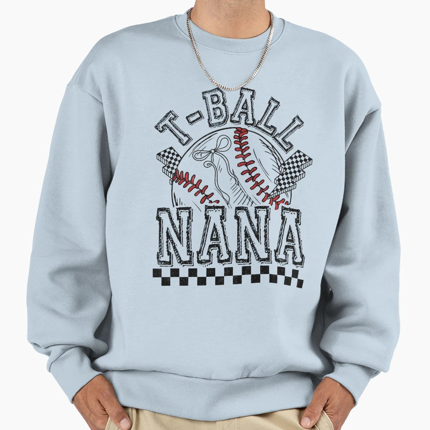 T Ball Nana Checkered Coquette Sweatshirt - Casual Everyday Wear for Adults - T-Shirt, Sweatshirt, Hoodie
