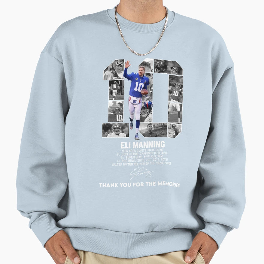 10 Eli Manning Thank You Memories Sweatshirt - Trendy Graphic for Adults - T-Shirt, Sweatshirt, Hoodie