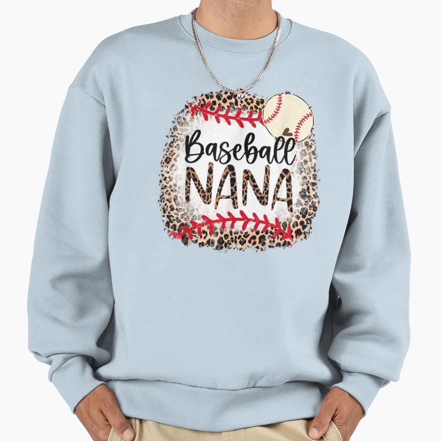 Baseball Nana Softball Leopard Sweatshirt - Unique Graphic Men Women - T-Shirt, Sweatshirt, Hoodie