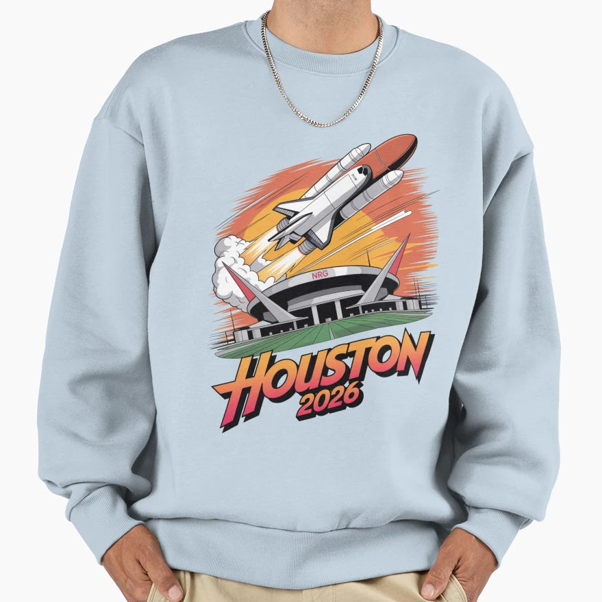 Houston 2026 Space Shuttle Football V16 T-Shirt - Novelty Apparel Unisex - T-Shirt, Sweatshirt, Hoodie