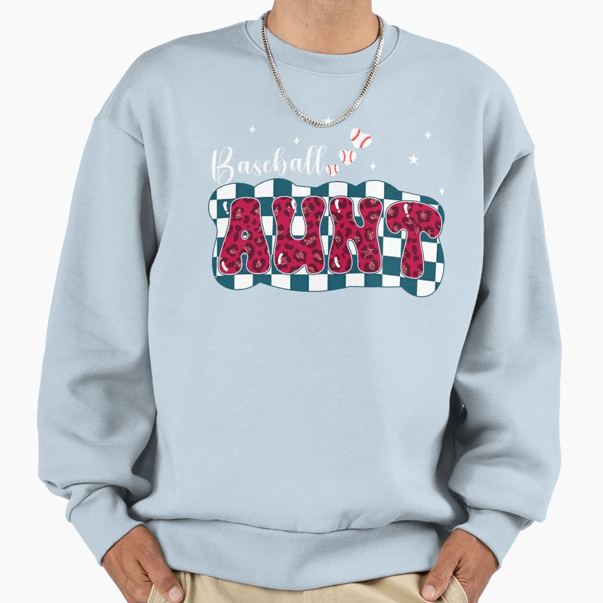 Baseball Aunt Leopard Checker Sweatshirt - Minimalist Print for Adults - T-Shirt, Sweatshirt, Hoodie