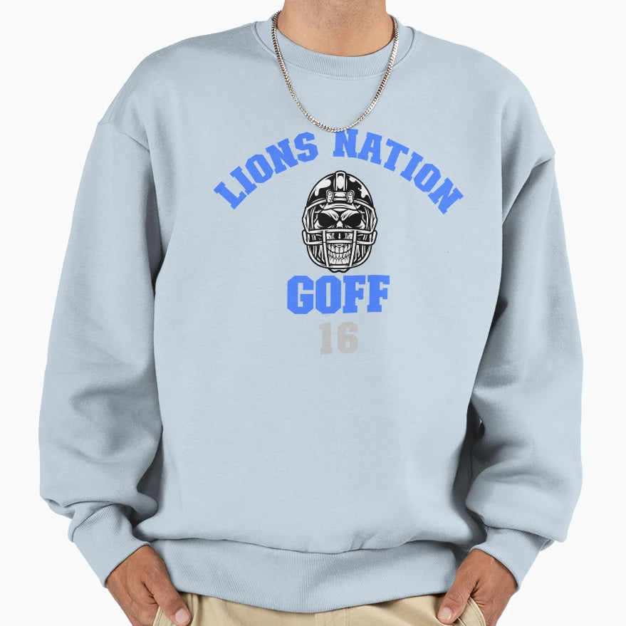Lions Nation Goff 16 S Nation Nt T-Shirt - Fun Novelty Design for Adults - T-Shirt, Sweatshirt, Hoodie