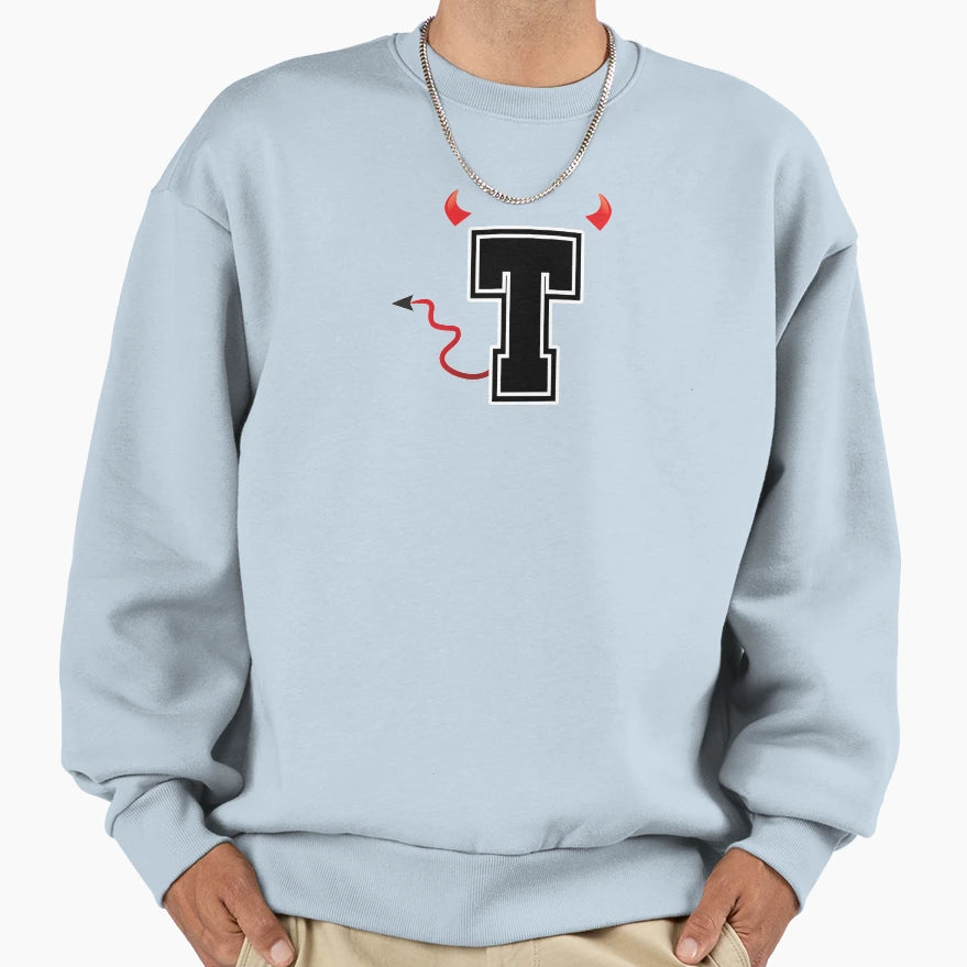 Letter T College Font Evil Naughty Sweatshirt - Unique Graphic for Adults - T-Shirt, Sweatshirt, Hoodie