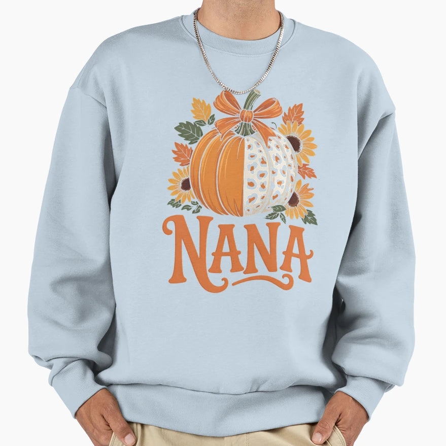 Nana Thanksgiving Leopard Pumpkin Sweatshirt - Minimalist Print Men Women - T-Shirt, Sweatshirt, Hoodie