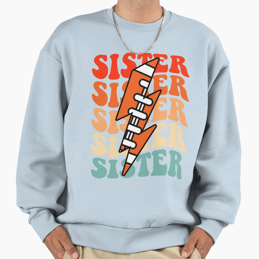 Football Sister Groovy Lightning Bolt Sweatshirt - Novelty Apparel Unisex - T-Shirt, Sweatshirt, Hoodie