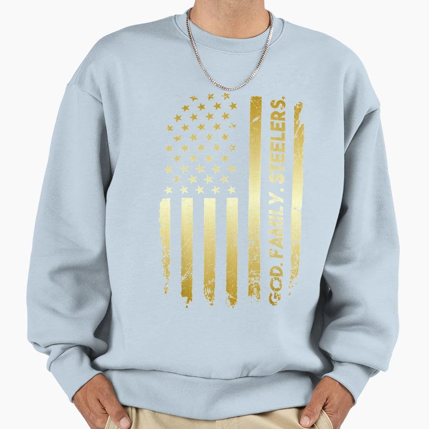 God Family Steelers Pro Us Flag T-Shirt - Fun Novelty Design for Adults - T-Shirt, Sweatshirt, Hoodie