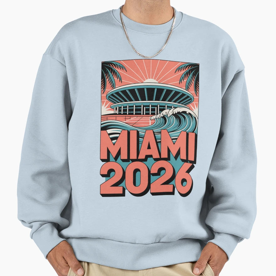 Miami 2026 Ocean Wave Football V1 T-Shirt - Fun Novelty Design Men Women - T-Shirt, Sweatshirt, Hoodie